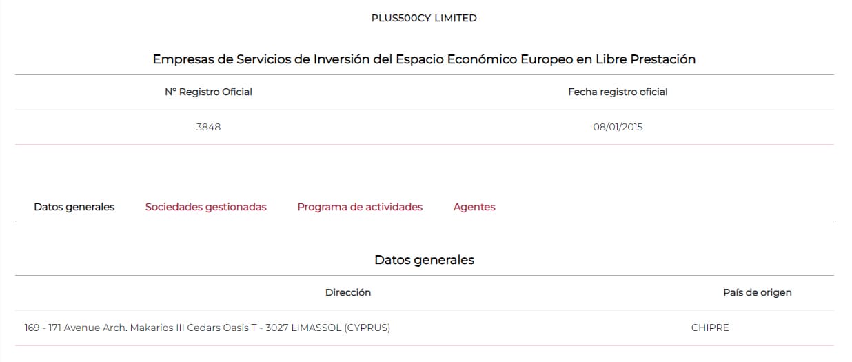 Broker para comprar acciones Plus500 registro CNMV